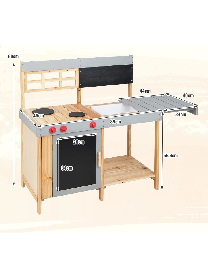 COSTWAY Spielküche Outdoor in Braun günstig kaufen 90 cm