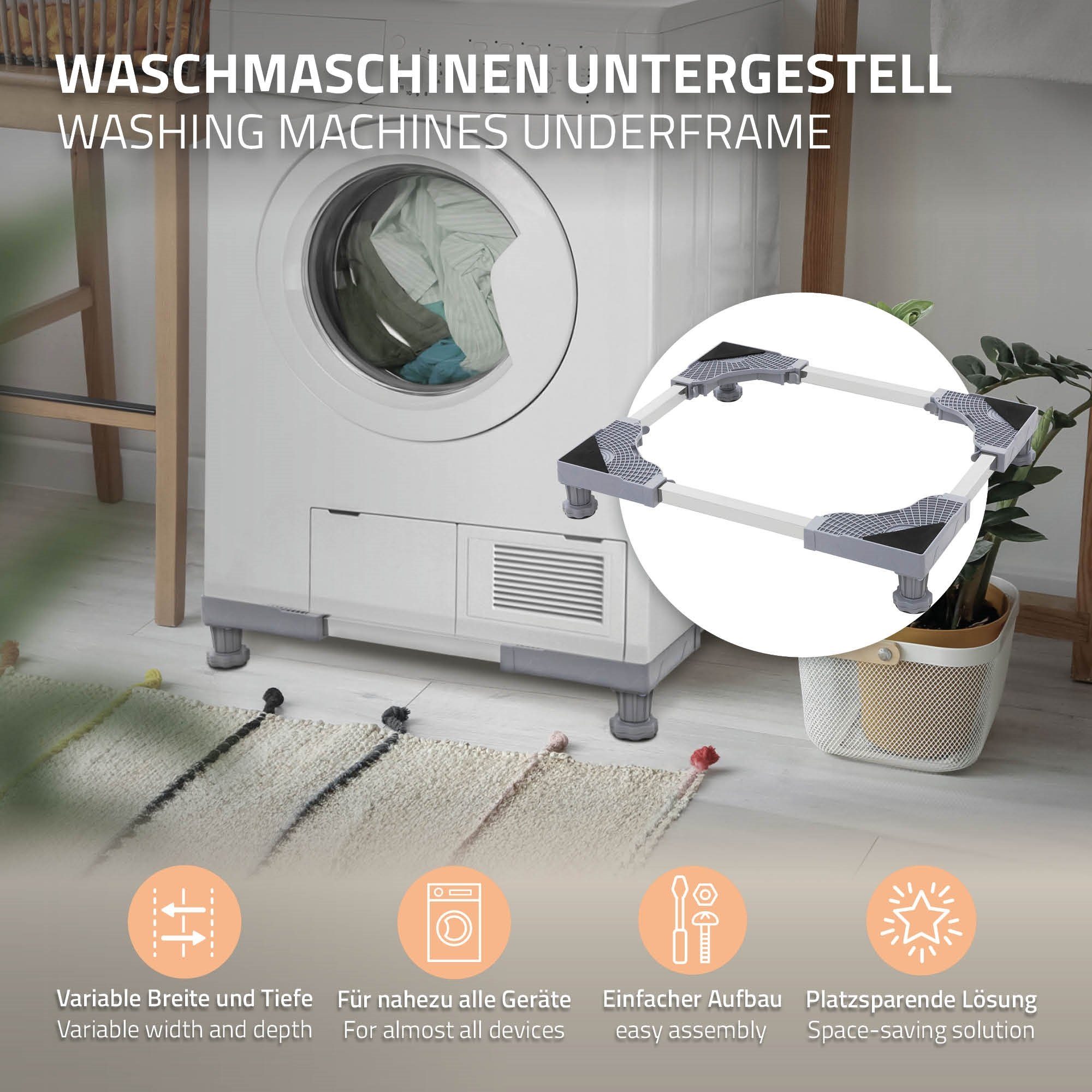 ECD Germany Waschmaschinenuntergestell Waschmaschinen Untergestell Podest rutschfest für Kühlschrank&Trockner, beweglich mit 8 Füßen 4 Räder verstellbar Breite 55-78cm Höhe 10-13cm