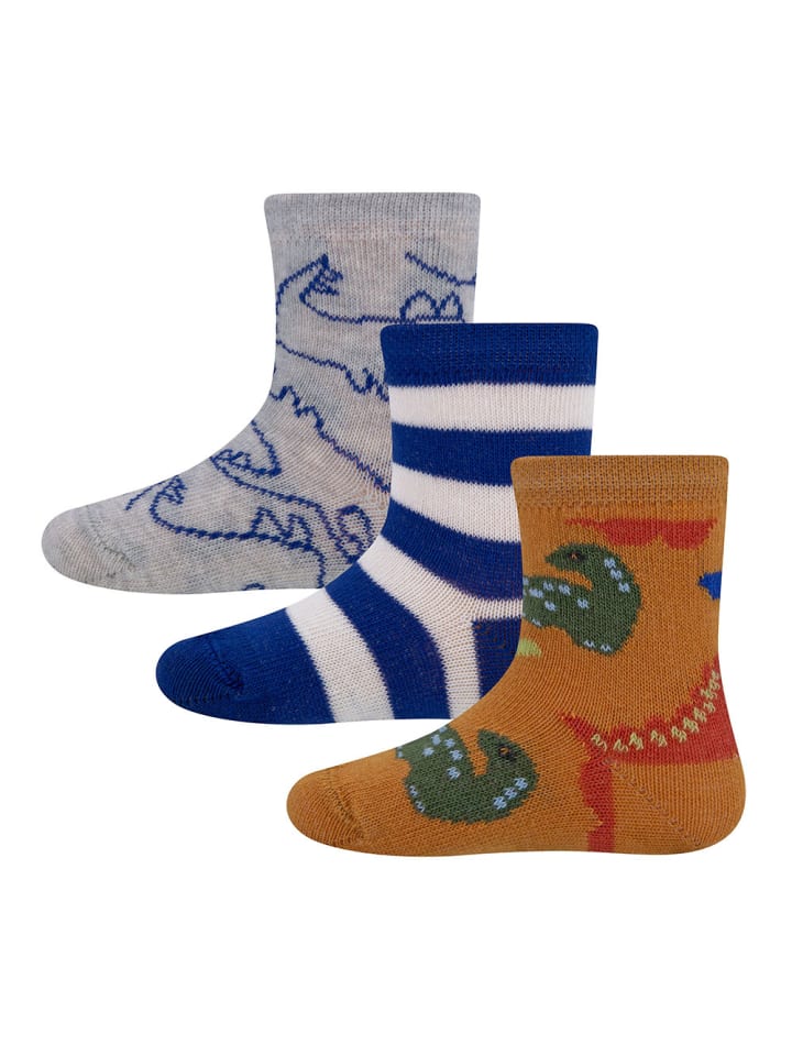 ewers 2er-Set Socken 3er Pack Dino/Ringel in surf blue-ocker hellsilber mel günstig kaufen