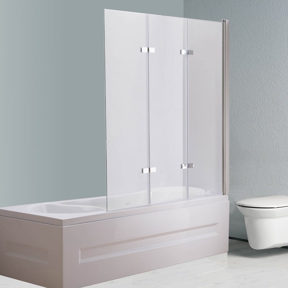 Mucola Badewannenaufsatz 140x130CM Glas Badewannenaufsatz Duschabtrennung Badewannenfaltwand, ESG Glas, Nano Beschichtung