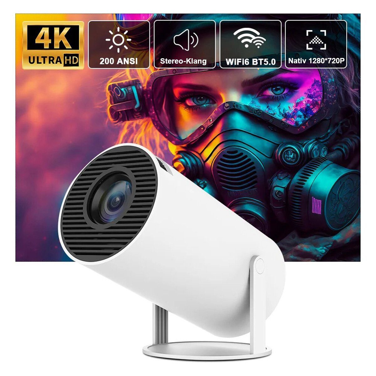 Yoyaxi 4K HD Mini-Projektor für Wände und Decken,automatische Trapezkorrektur Beamer (120 ANSI Smart WiFi 2.4G/5G Android 11.0 Projektor)