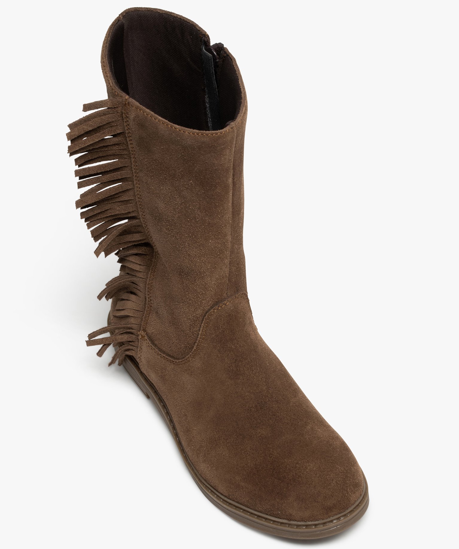 Bottes fille dessus cuir retourné avec franges | GEMO