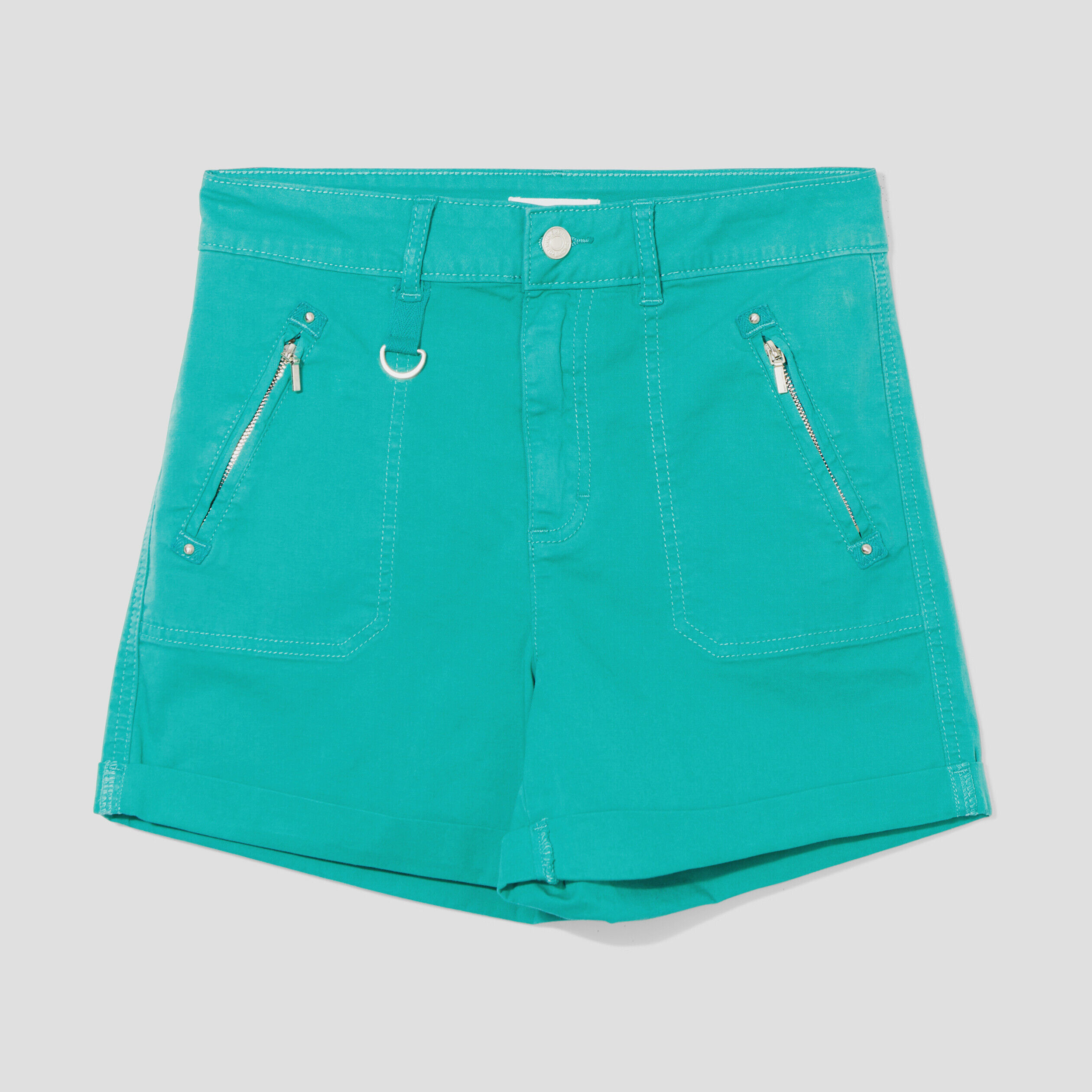 Short ajusté détails zippés vert femme | Cache Cache