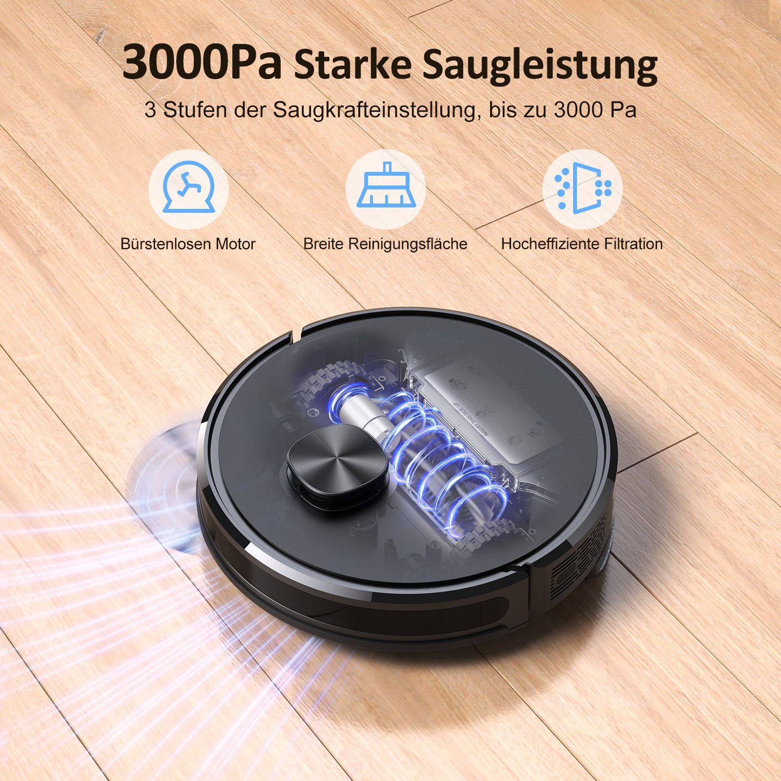 oyajia Nass-Trocken-Saugroboter SL61 LDS 9.0 LiDAR Saugroboter mit Wischfunktion Lasernavigation, 42,00 W, beutellos, 10 No-Go-Zonen