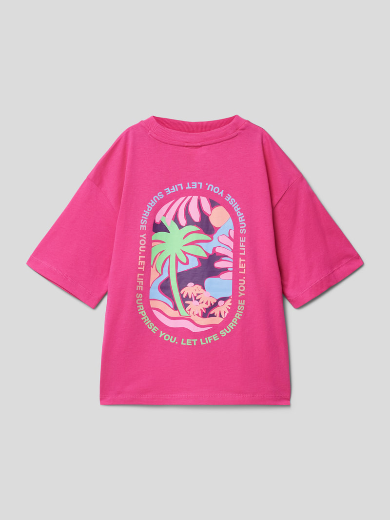 Oversized T-Shirt mit geripptem Rundhalsausschnitt in pink