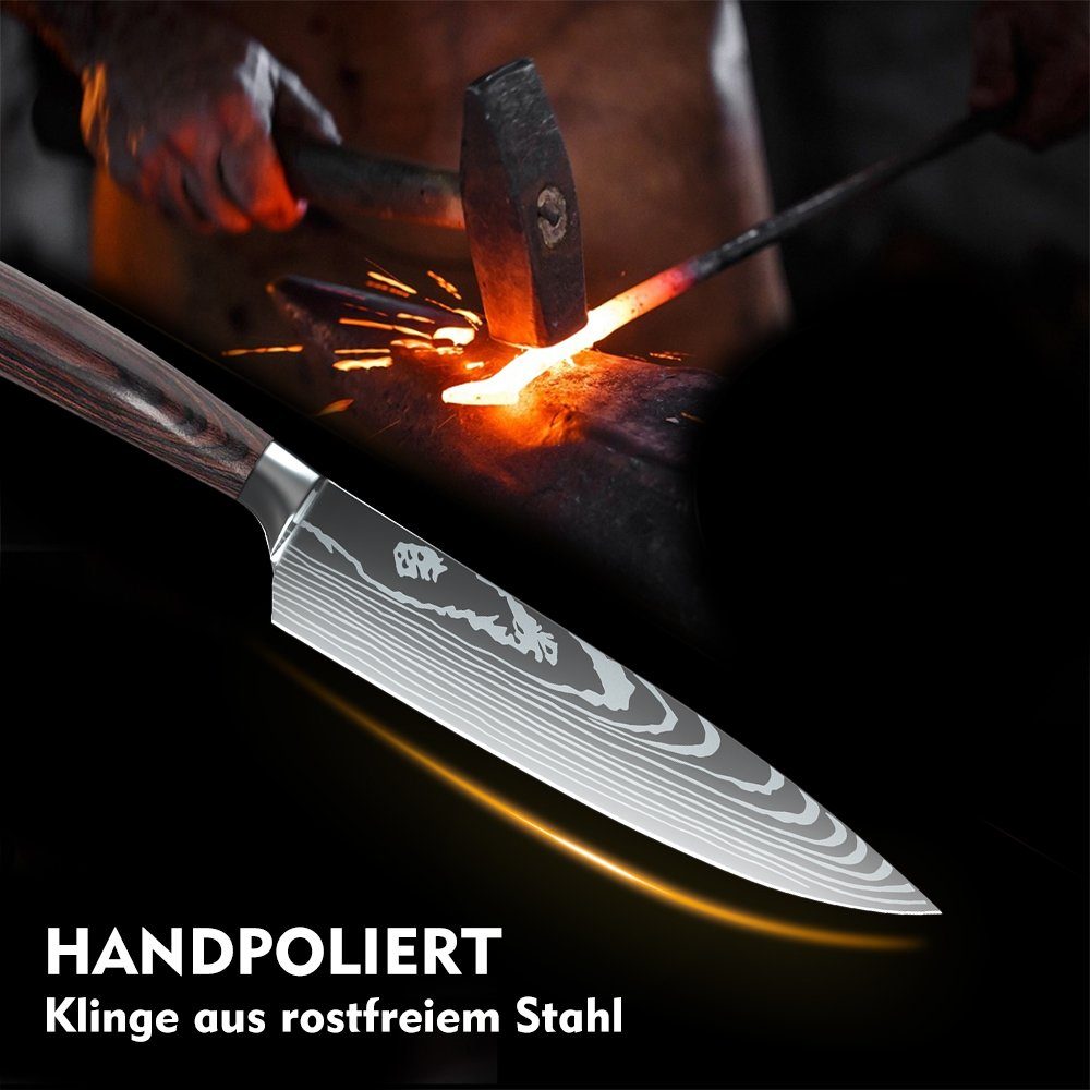 MDHAND Messer-Set Premium Küchenmesser (Set, 5-tlg., 7CR17 Edelstahl), Küchenmesser Set