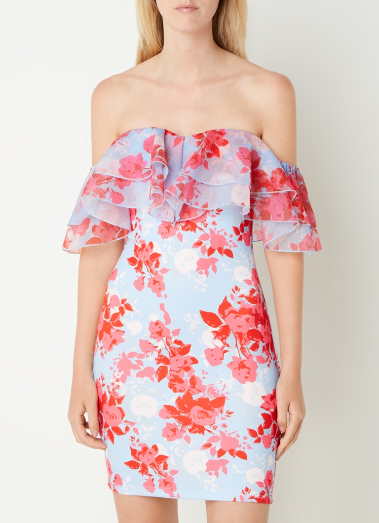 Rochie scurtă Chi Chi London cu volane și imprimeu floral.
