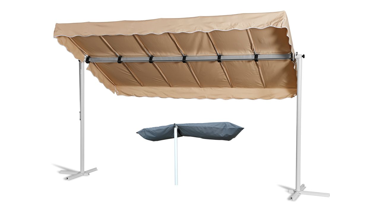 Grasekamp Standmarkise Dubai Beige 375 x 225 cm mit Schutzhülle Terrassenüberdachung Raffmarkise Mobile Markise Ziehharmonika