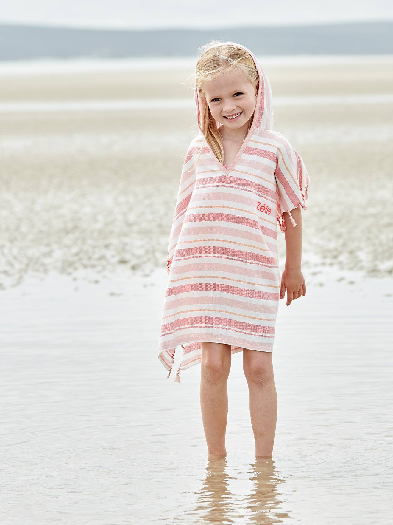 Poncho enfant fouta rayé personnalisable rayé bleu