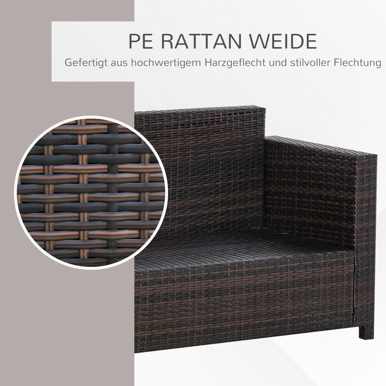 Outsunny Poly-Rattan Sofa mit Kissen 3-Sitzer Garten Loungesofa Polyester Braun