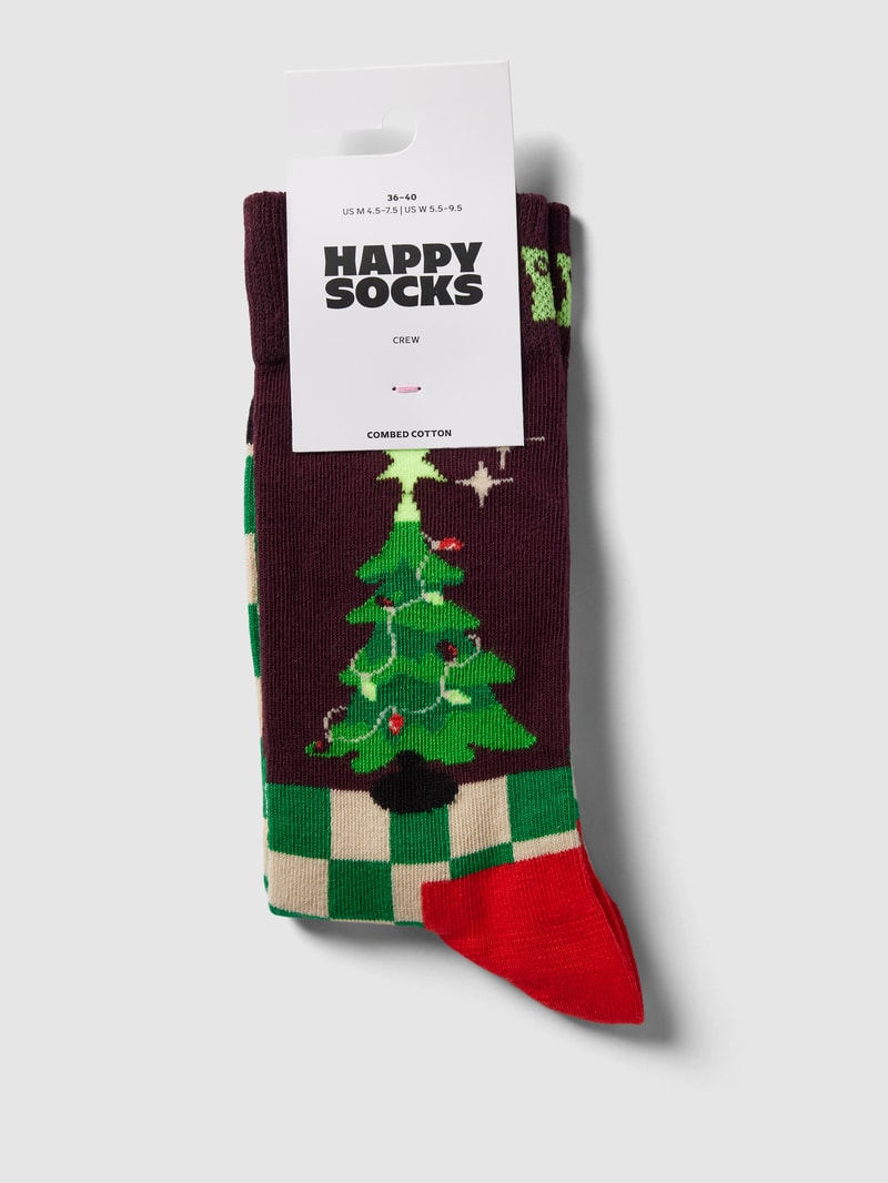 Socken mit Allover-Muster Modell 'Christmas Tree' in bordeaux rot