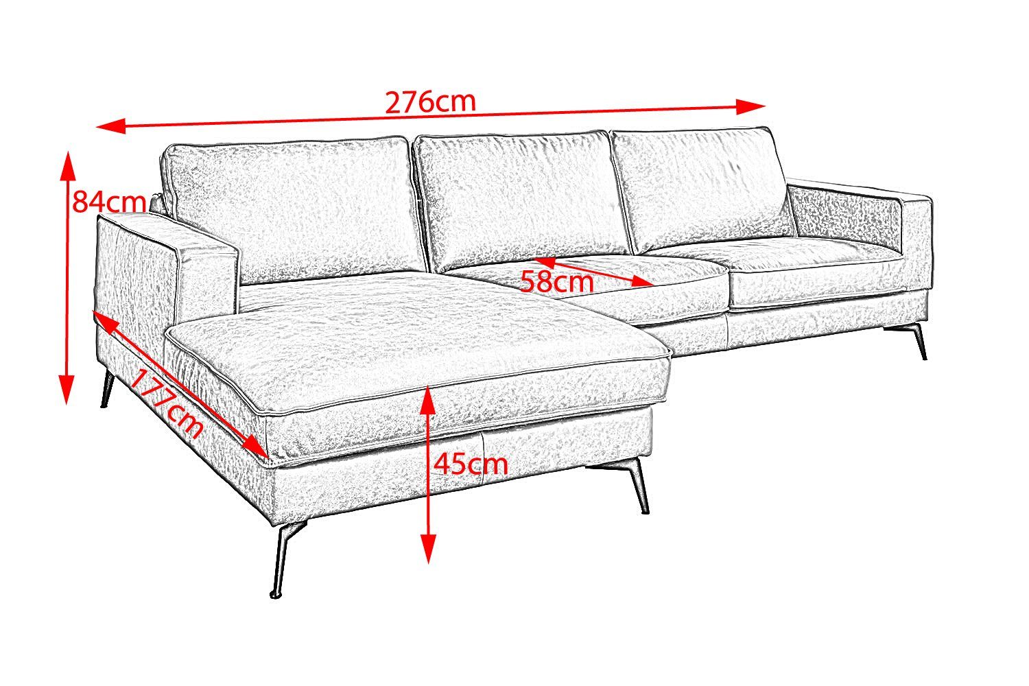 KAWOLA Ecksofa BLOOM, Leder Recamiere rechts od. links versch. Farben