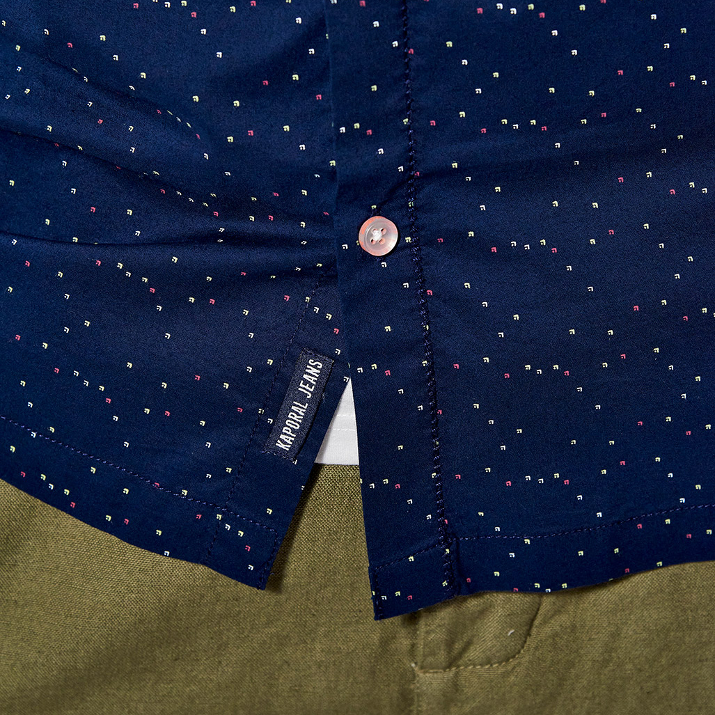 SINJI  Chemise régular bleue Homme micro imprimé all over en 100% coton