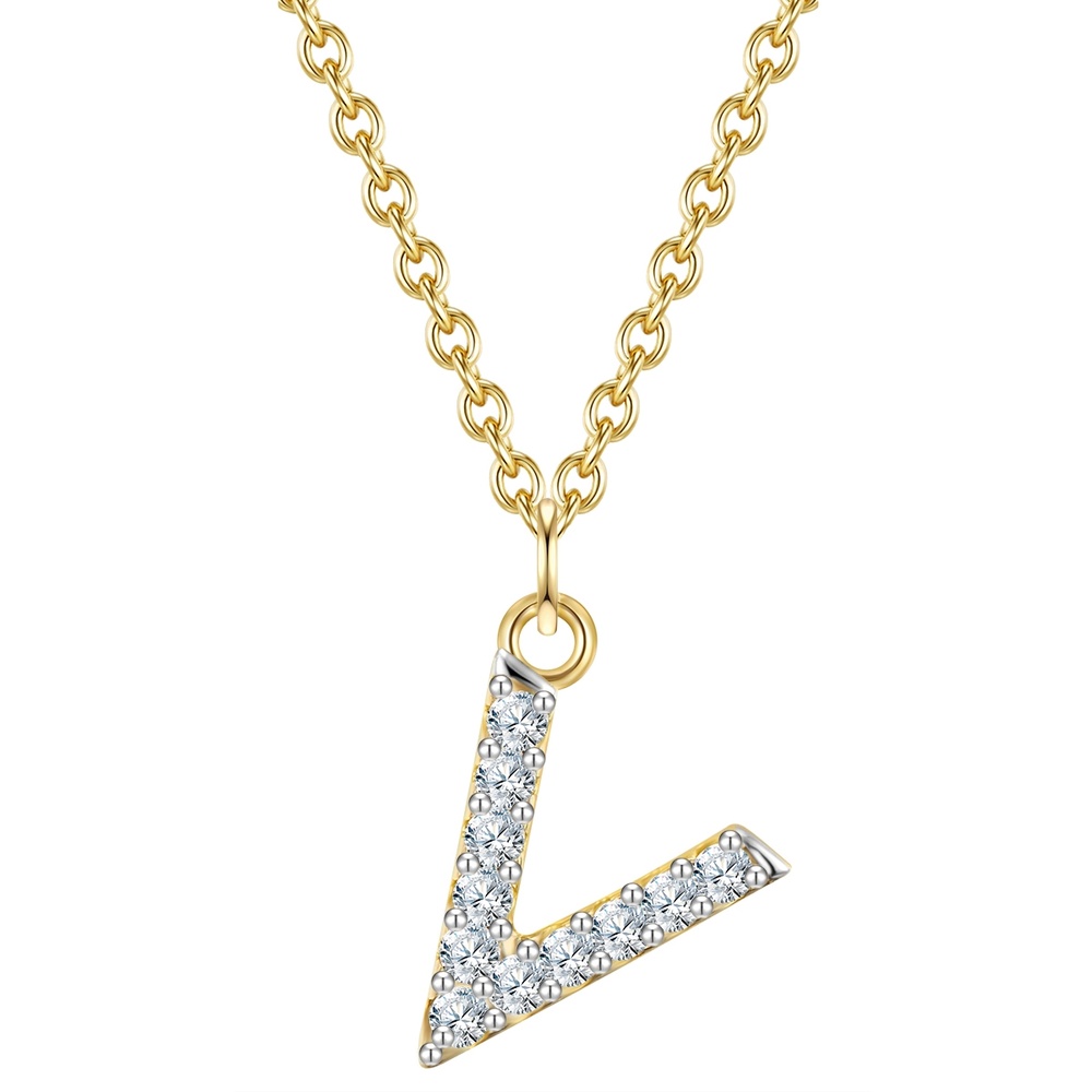 Glanzstücke München Collier en argent Lettre V Argent sterling Oxyde de zirconium (CZ) en Or jaune collier