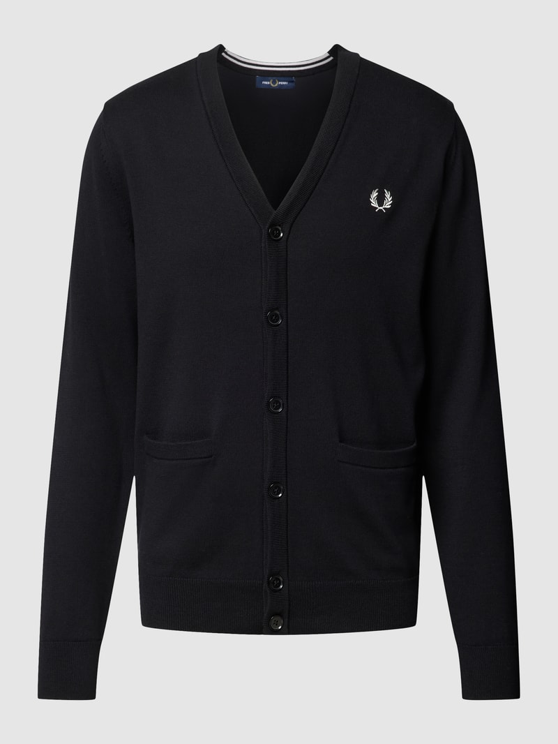 Strickjacke mit Label-Stitching in schwarz