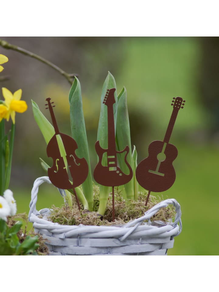 UNUS 3er Set Gartenstecker Rost Gitarren und Geige in Braun günstig kaufen onesize