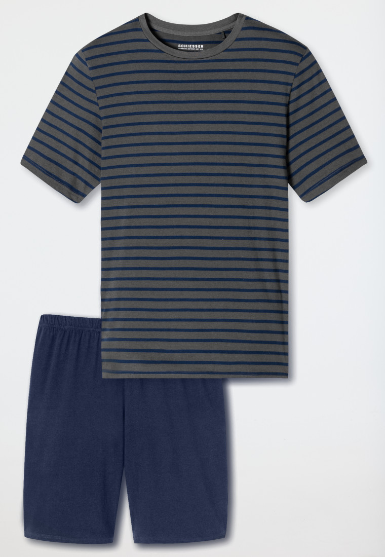 Schlafanzug kurz Streifen anthrazit - Casual Essentials