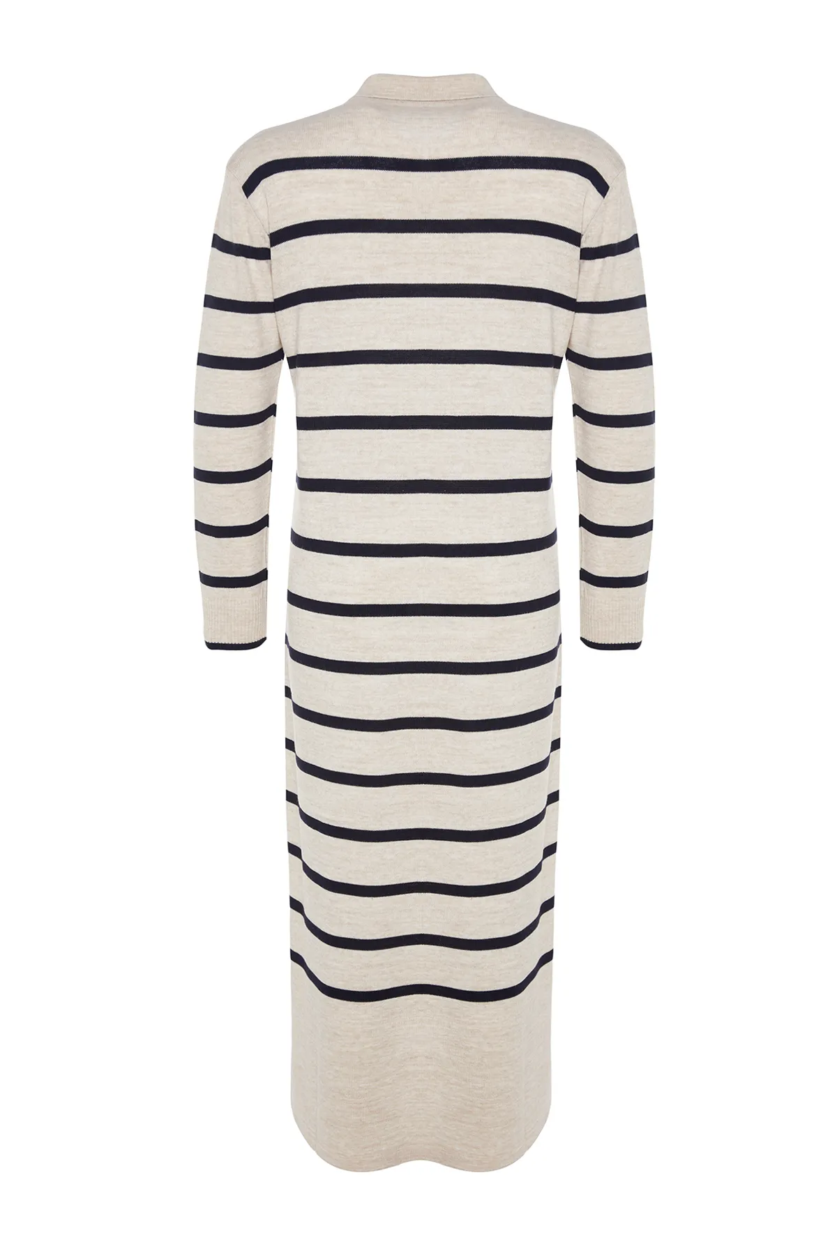 Trendyol Modest  Indigofarbenes Strickkleid mit Polokragen und Streifen TCTAW22EB0212