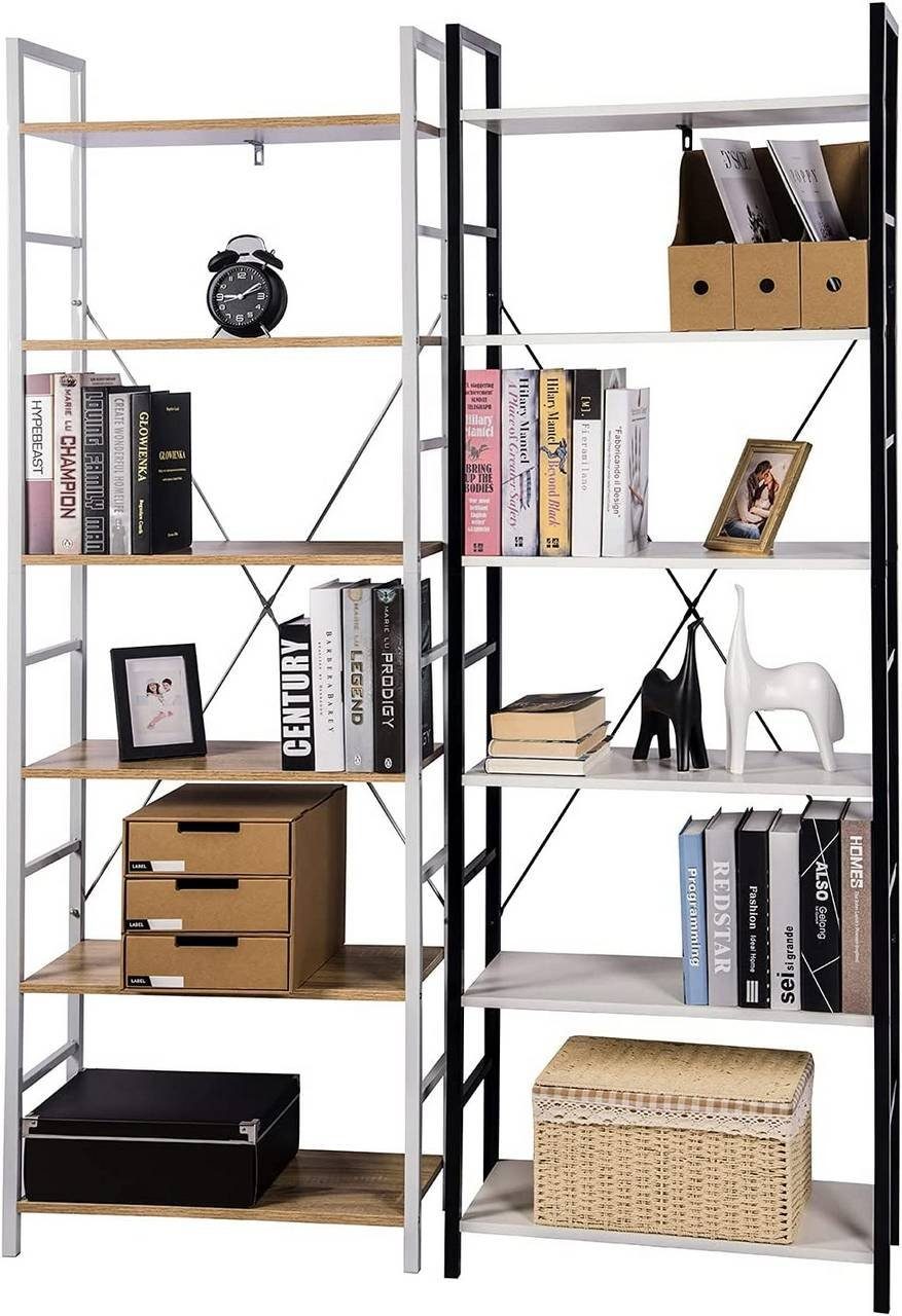 Woltu Bücherregal, 1-tlg., Hochregal Standregal Holz mit 6 Ablagen Badregal