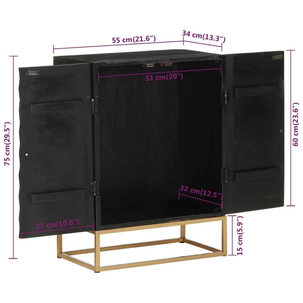 vidaXL Sideboard Sideboard Schwarz 55x34x75 cm Massivholz Mango und Eisen (1 St)
