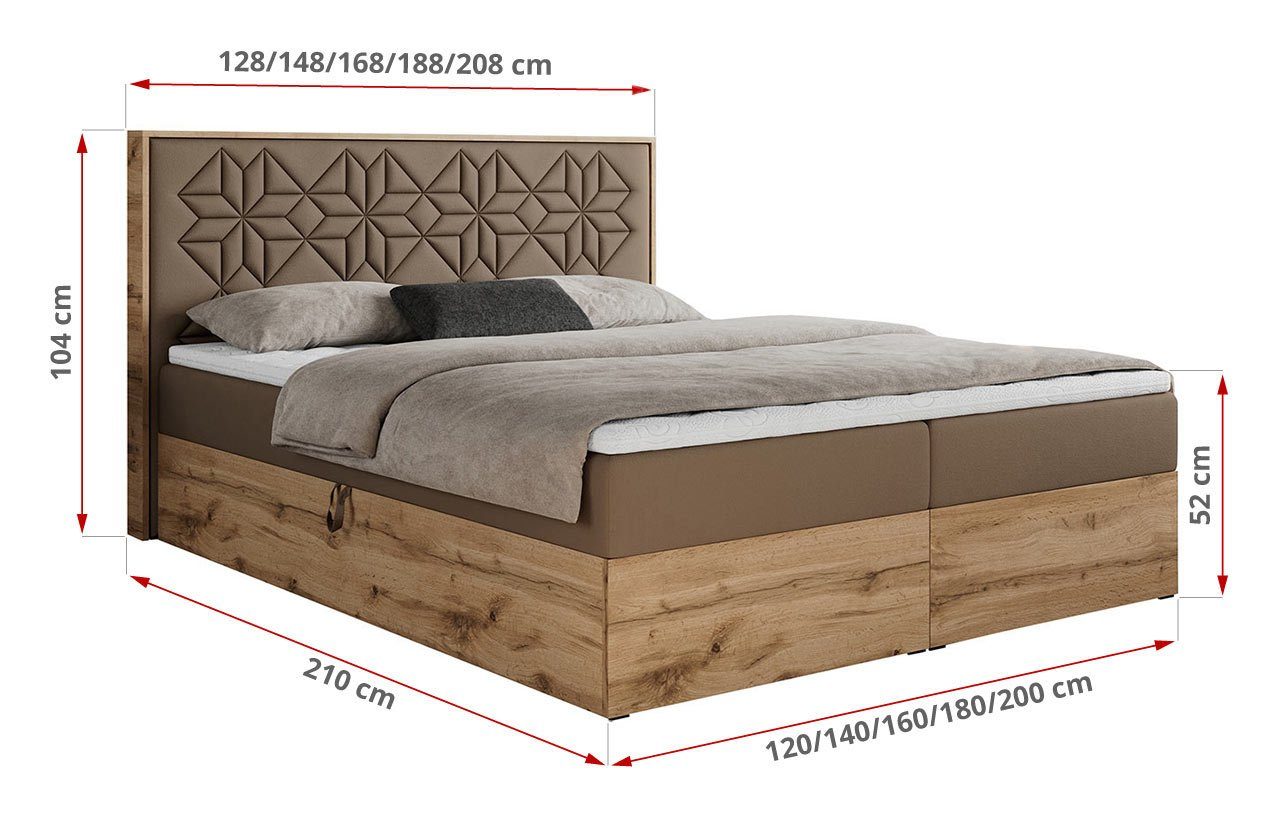 MKS MÖBEL Boxspringbett NESSI, mit Bettkasten, Doppelbett, Multipocket Matratze, hohes Kopfteil