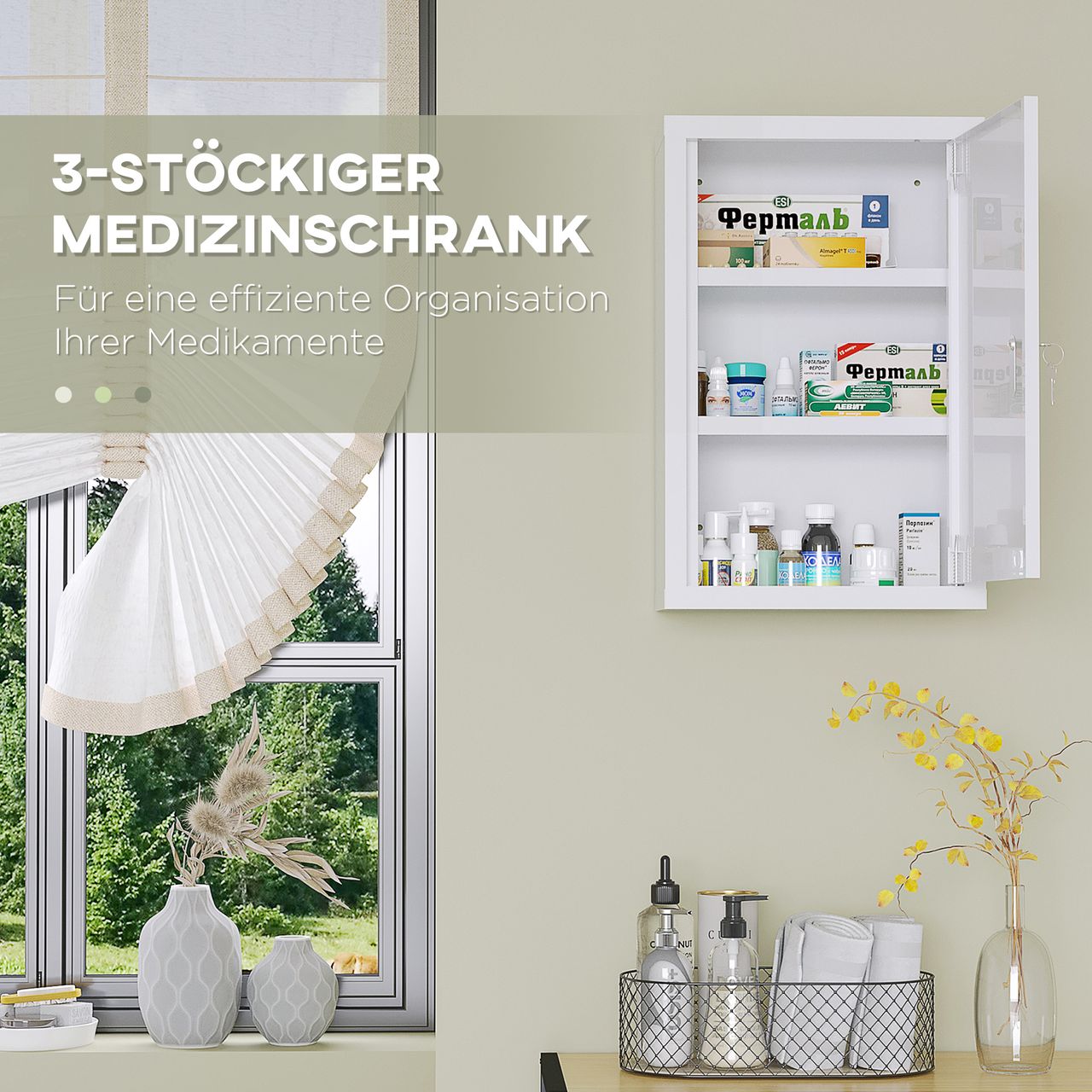 kleankin Medizinschrank, Apothekerschrank mit 3 Schichten, 2 Schlüsseln, Stahl