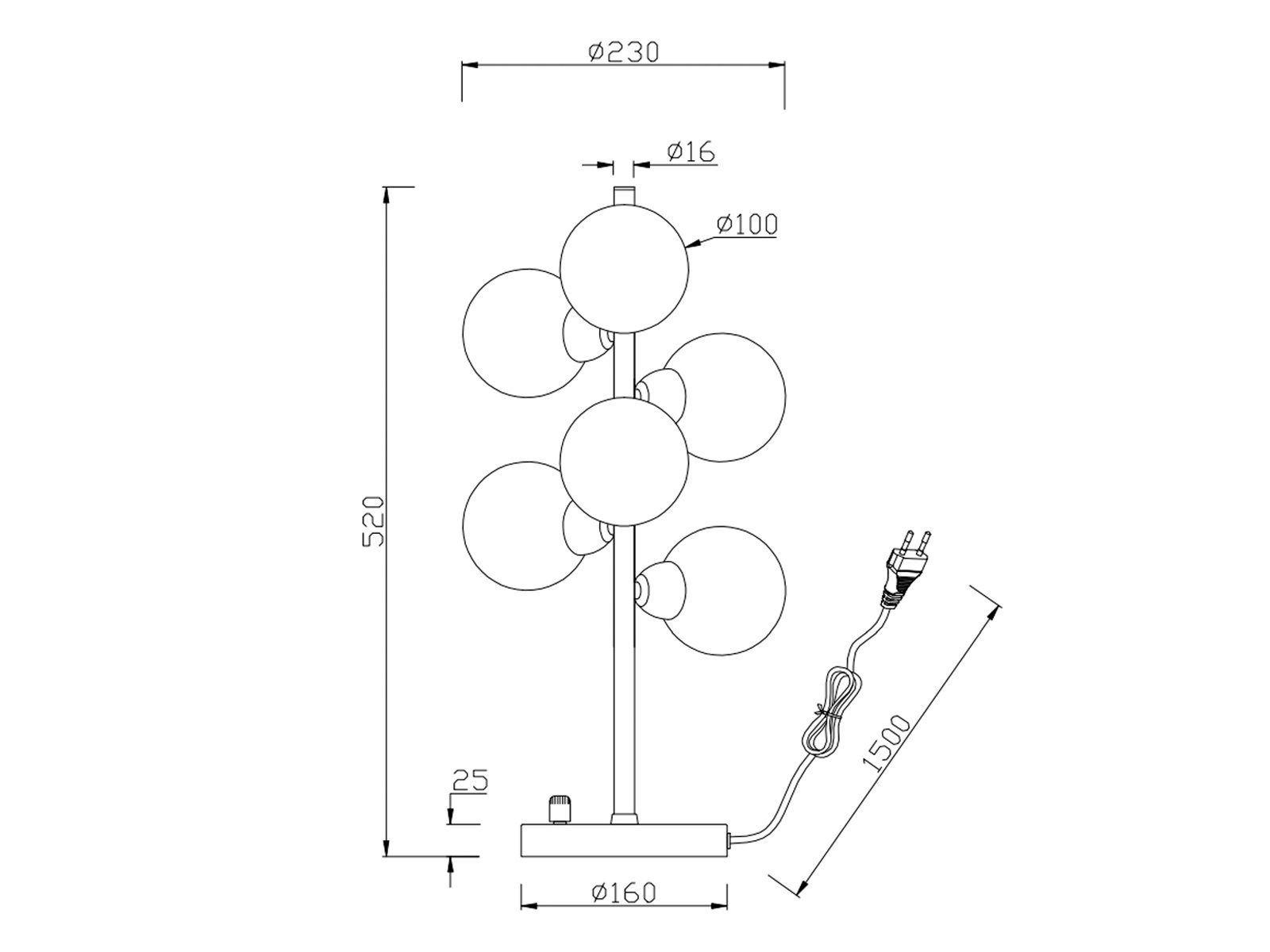 meineWunschleuchte LED Tischleuchte, Dimmer, LED wechselbar, Warmweiß, große ausgefallen-e Designer Lampe dimmbar, 6x Rauchglas Kugel, H 52cm