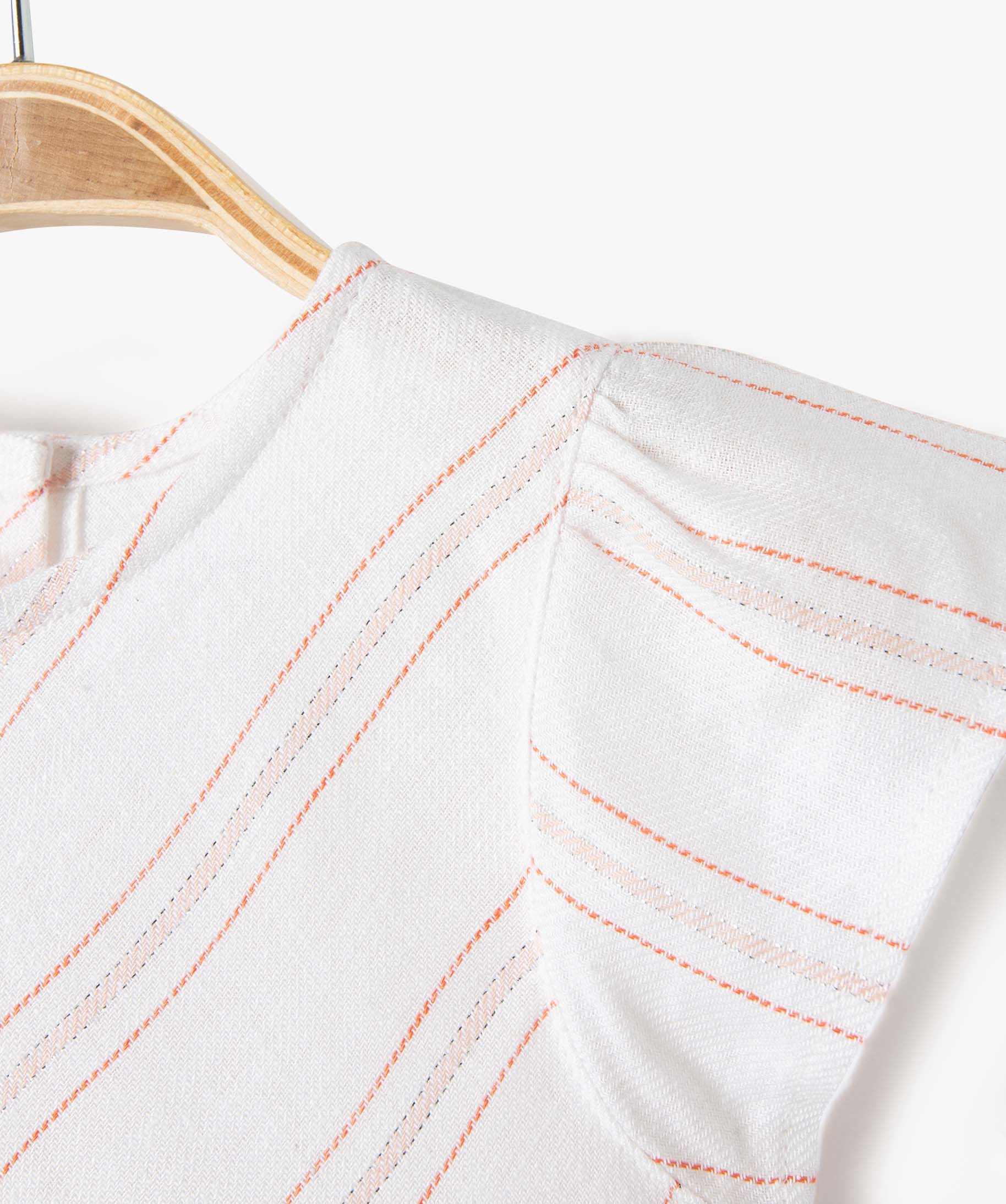 Robe bébé fille en lin à rayures avec manches volantées blanc | GEMO
