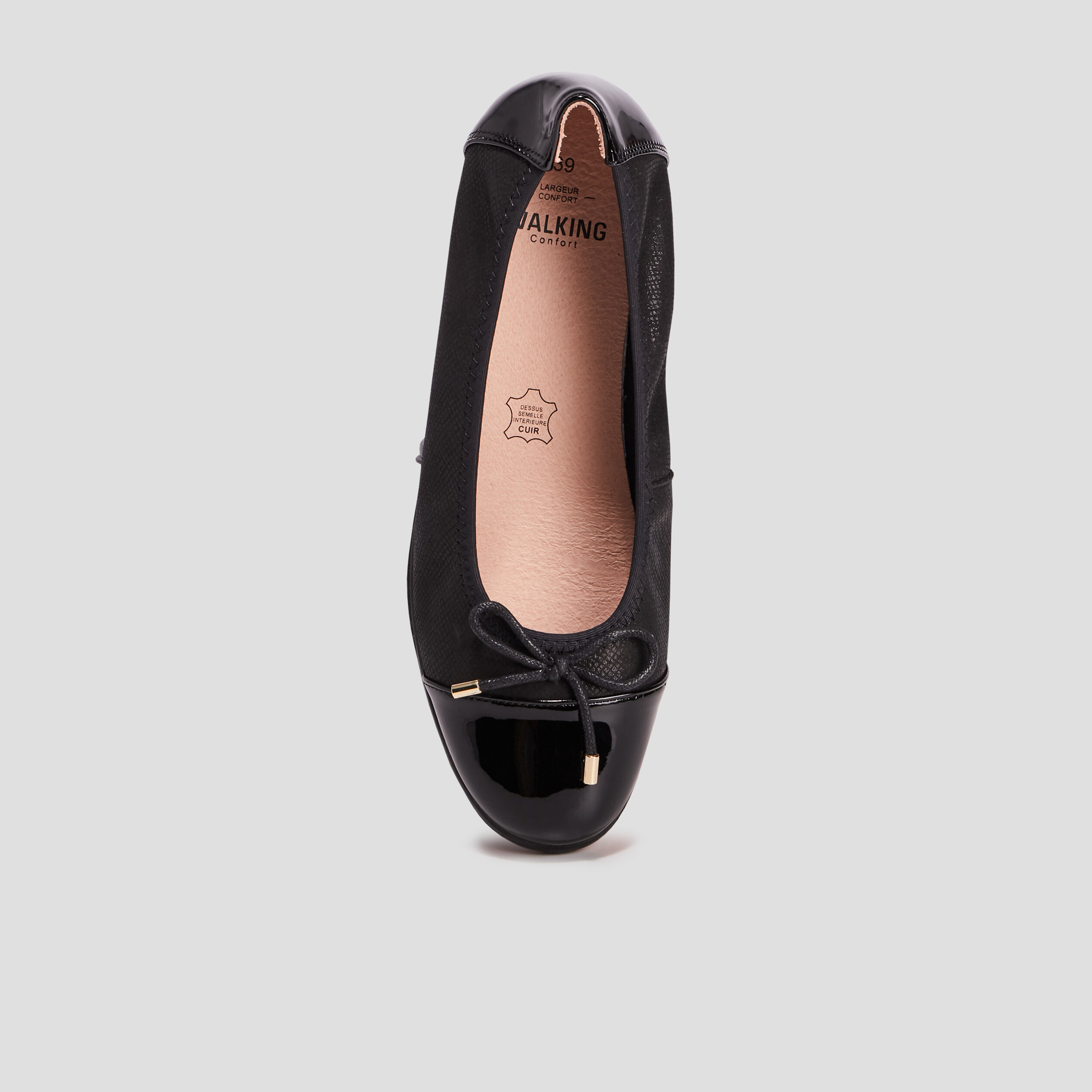 Ballerines en cuir pied large noir femme | La Halle