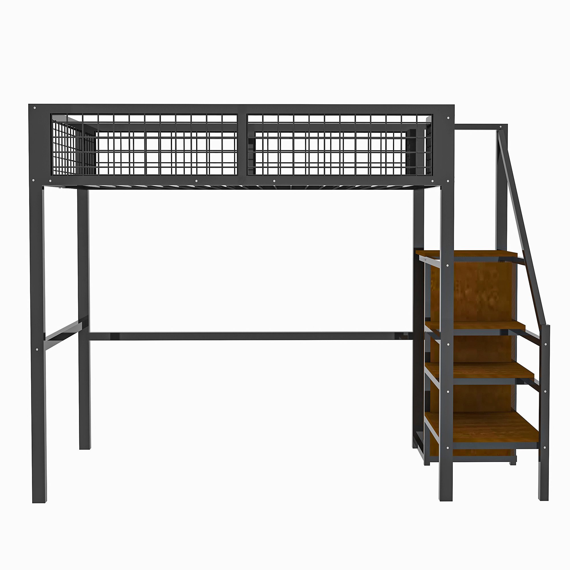 HAUSS SPLOE Metallbett Hochbett Metallbett Kinderbett Einzelbett mit Kleiderschrank (90*200 cm, Kinderbett mit Eisenrahmen und Aufbewahrungsregal, Kleiderschrank), ohne Matratze, Kein Stuhl