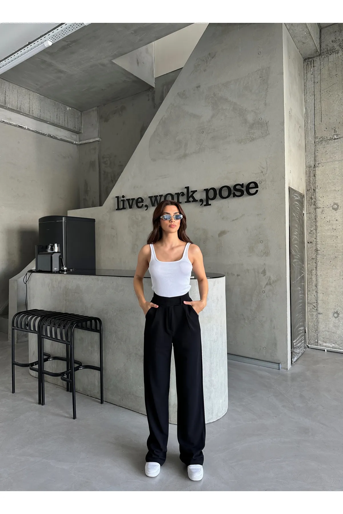 Laluvia  Parla Damen-Palazzo-Hose aus Lycra mit Klettverschluss in Schwarz