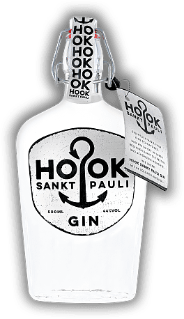 Hook Sankt Pauli Gin Glasflasche Hook Sankt Pauli Gin Glasflasche Eine Hamburger Idee - aus Liebe zum Gin entstanden. 0,5	 Liter - Vol 44%