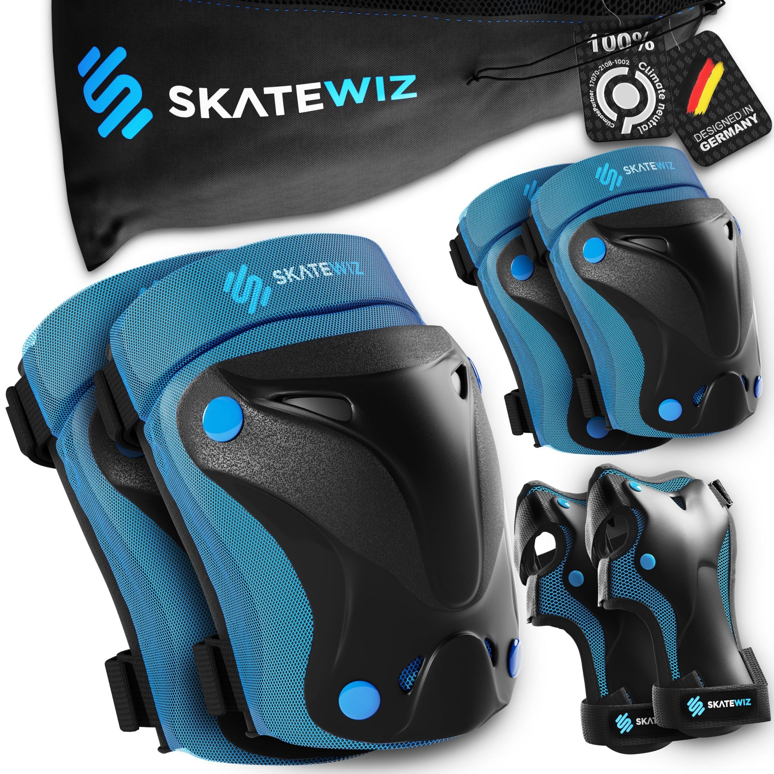 SKATEWIZ Protektoren-Set Schützer Skateboard ab 8 Jahre Protektoren Kinder und Erwachsene (Inline Skate Schonerset, 6-tlg., Knieschoner Geschenke für Kinder - Inliner Schoner), Inline Skate, Skateboard & Schlittschuhe Schoner