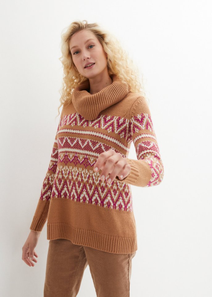 Norweger-Pullover mit weitem Rollkragen, A-Linie