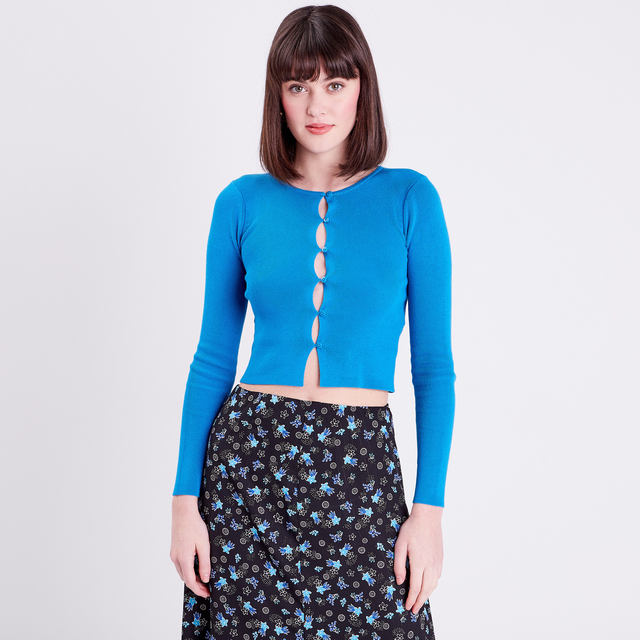Gilet court boutonné bleu femme | Cache Cache