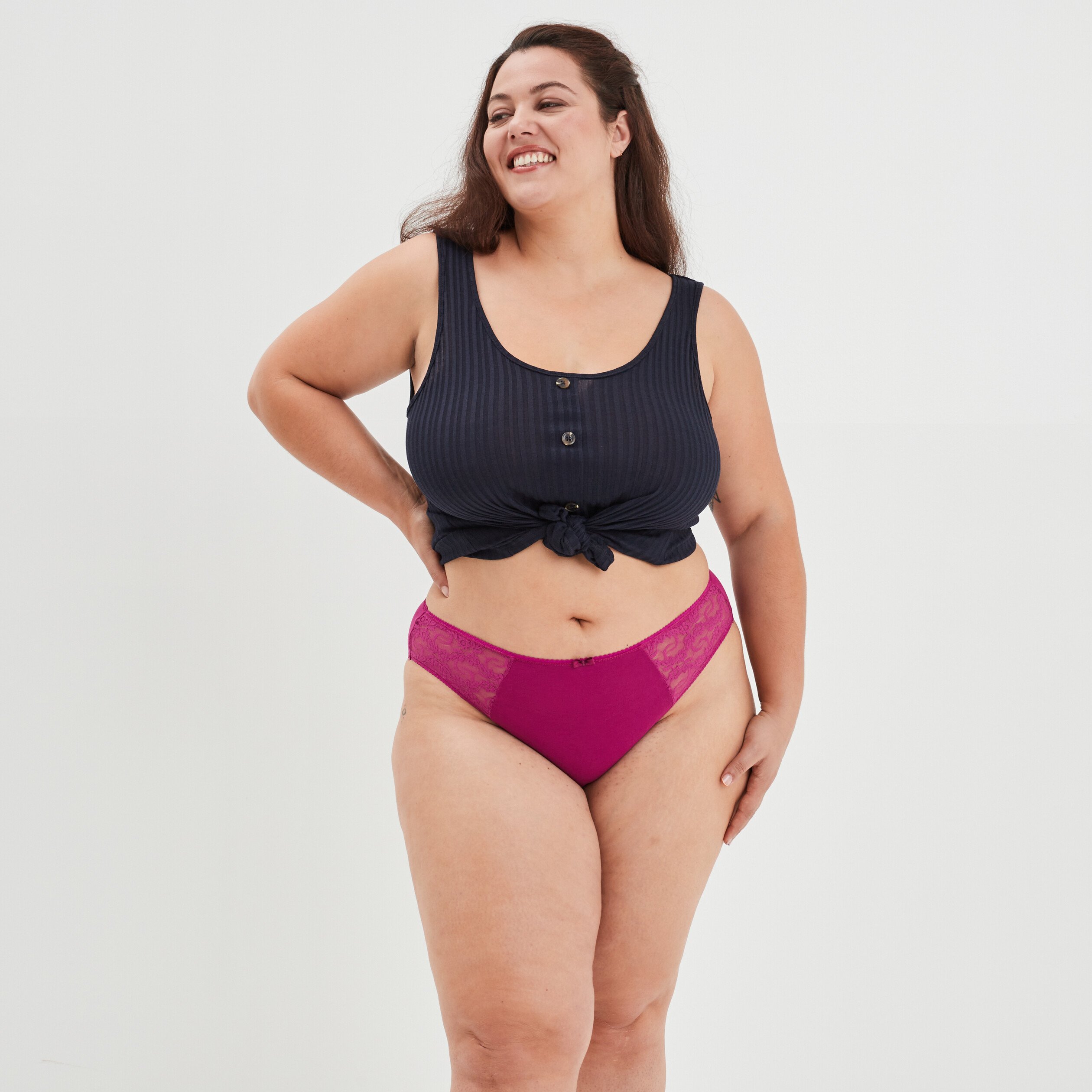 Culotte empiècements dentelle violet femme grande taille | La Halle