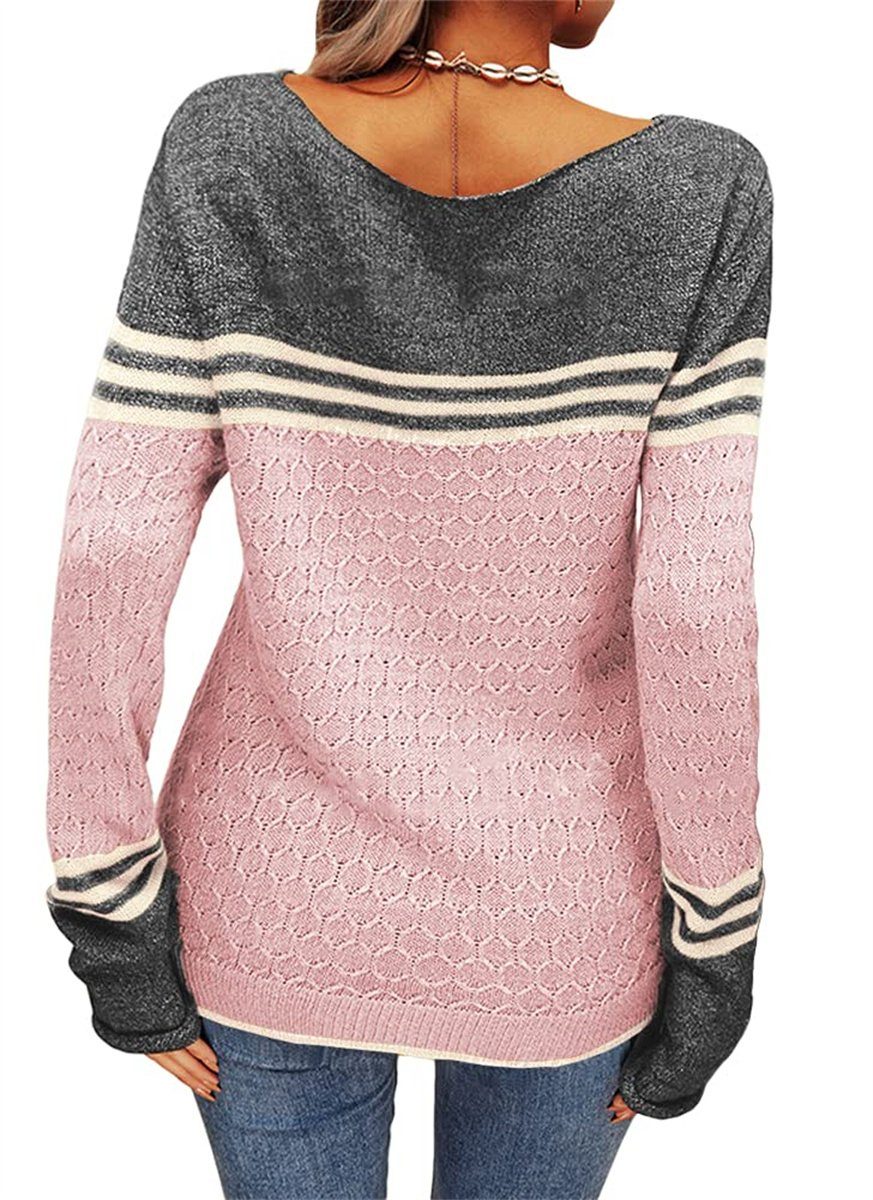 Ronner UG Longpullover Gestreifter schmaler Strickpullover für Damen mit Rundhalsausschnitt (1-tlg)