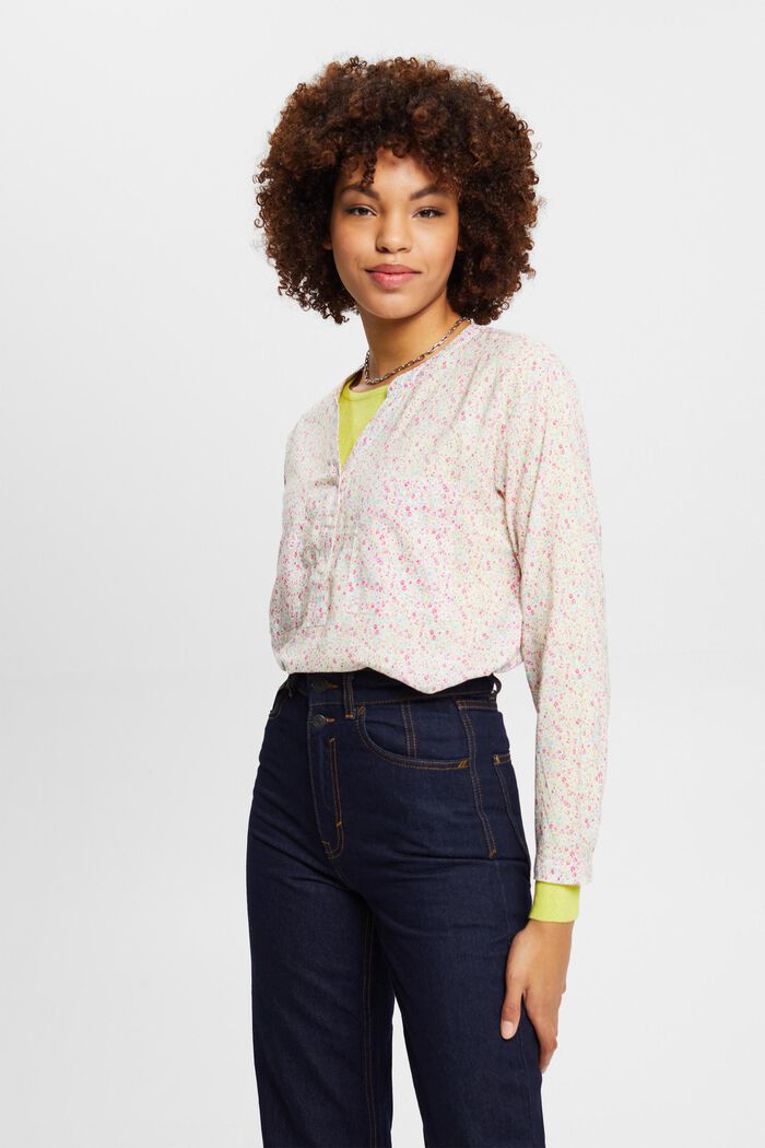 Florale Bluse mit V-Ausschnitt und Knöpfen
