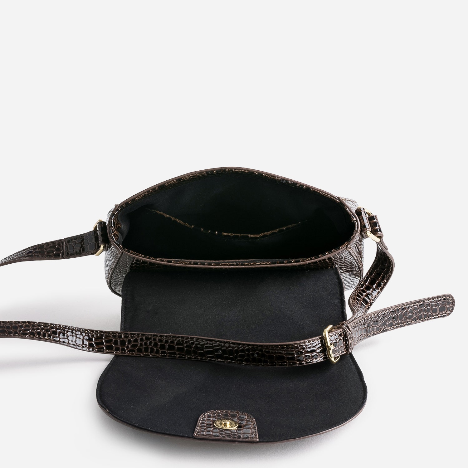 Sac bandoulière marron verni embossé effet python