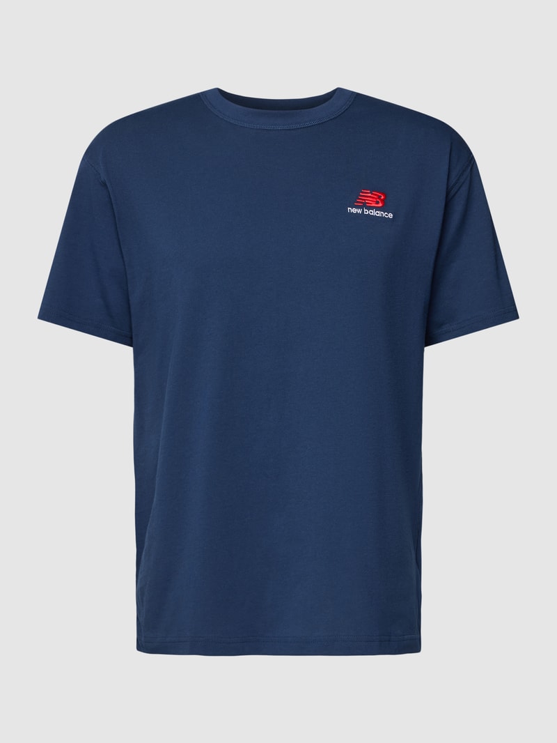 T-Shirt mit Rundhalsausschnitt und Label-Stitching in marineblau