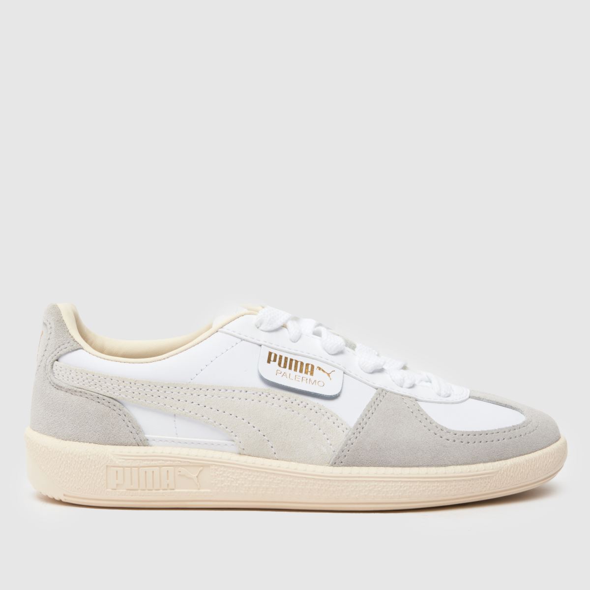 PUMA vita och grå Palermo-lädersneakers för barn