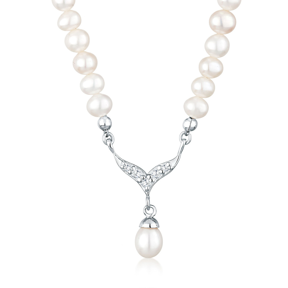 Elli Elli Collier Perle d'Eau Douce Zircone Collier Femme  (925/1000) Argent collier