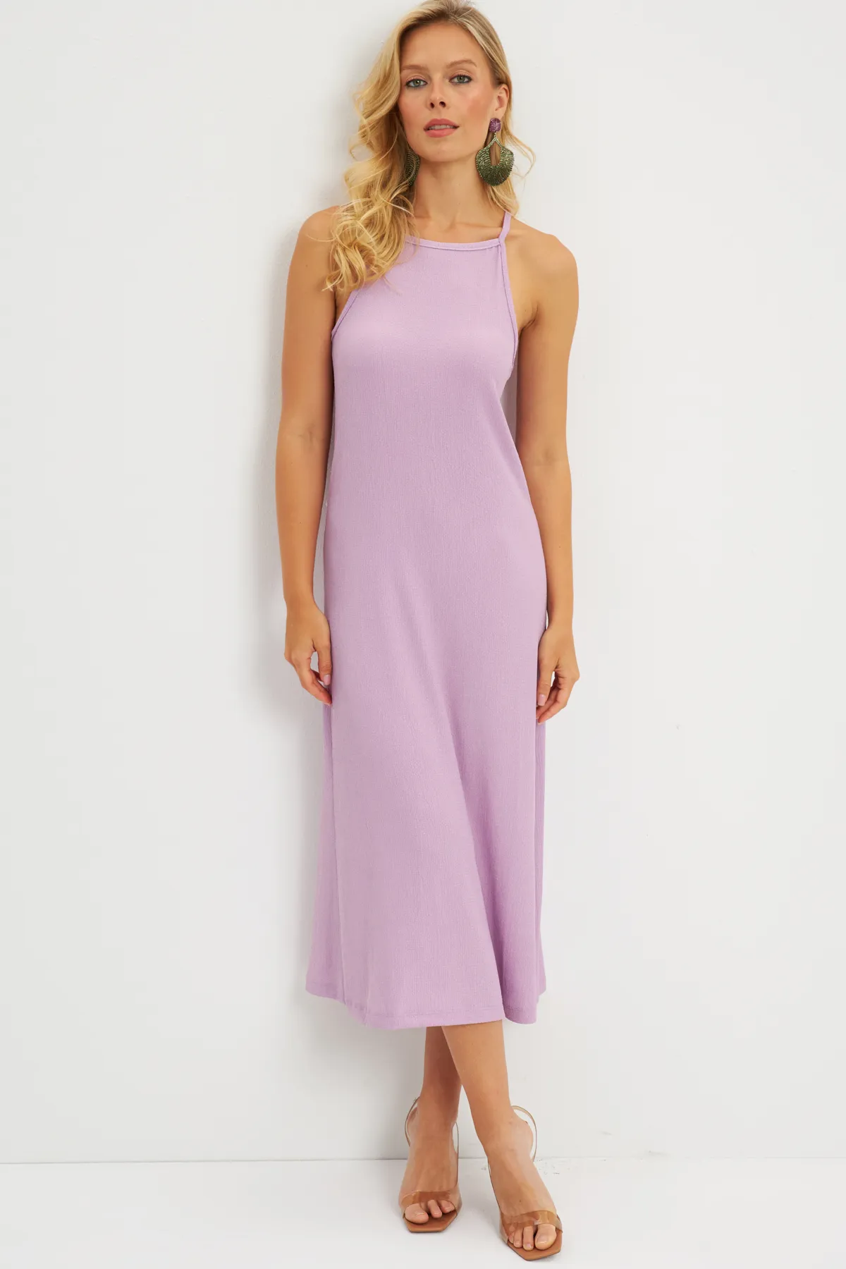 Cool & Sexy  Lila Neckholder-Midikleid mit Wickeldesign für Damen DMR166