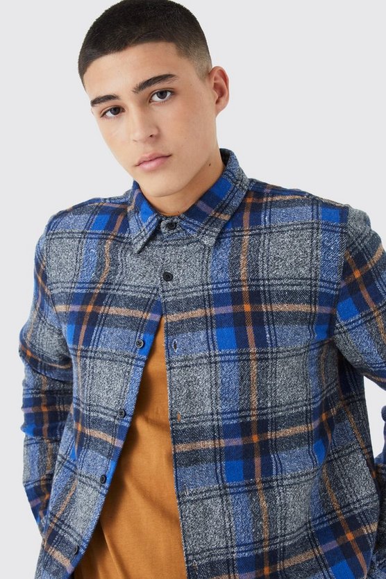 Langärmliges kariertes Flannel Overshirt