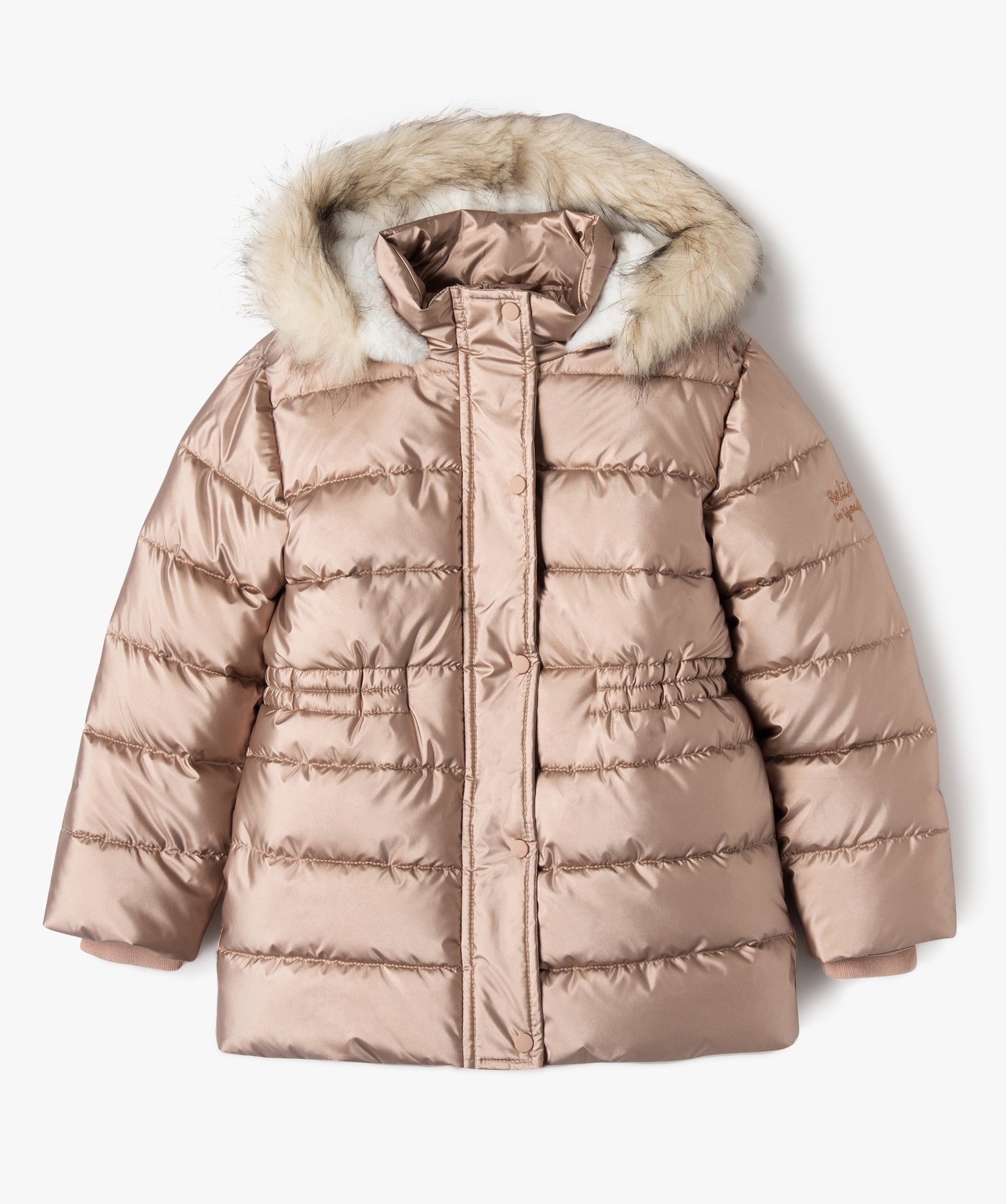 Parka matelassée à capuche avec doublure peluche fille rose | GEMO