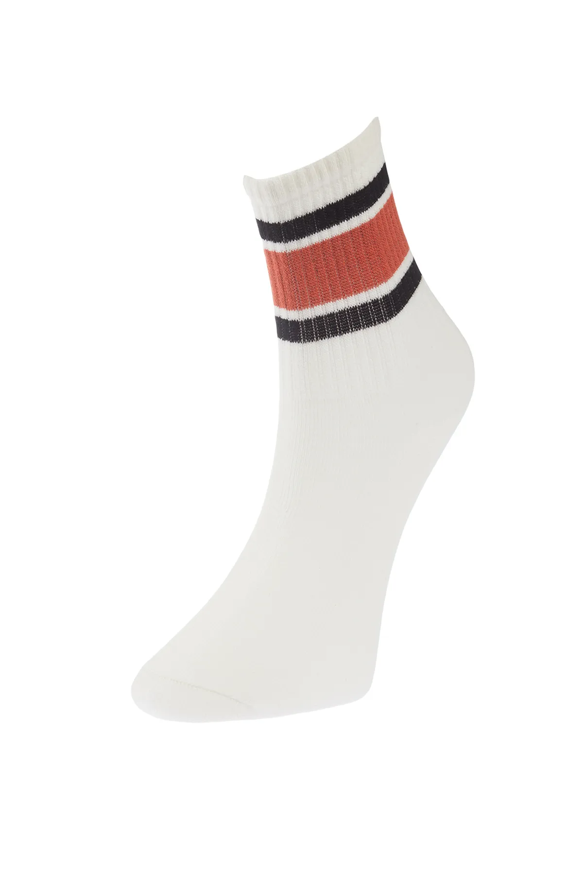 Trendyol Collection  Weiße gestreifte Stricksocken aus Baumwolle im 3er-Pack THMSS24CO00002