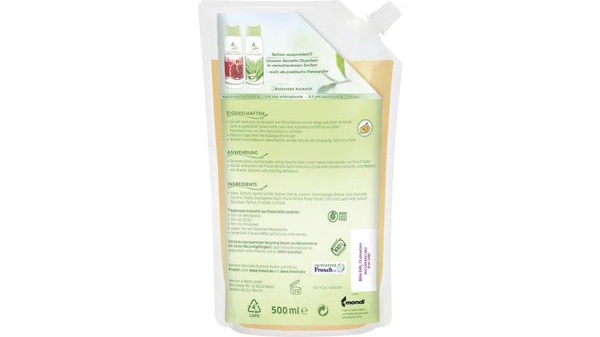 Frosch Reine Pflege Sensitiv Seife Pfirsichblüte 500 ml 500 ml