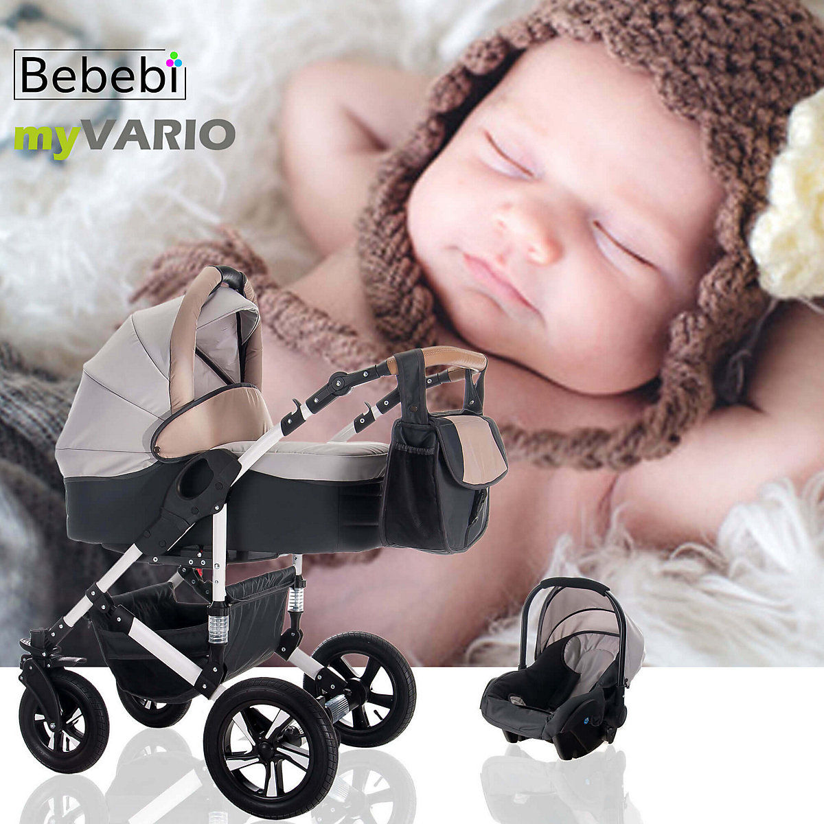 myVARIO | 3 in 1 Kombi Kinderwagen Komplettset | Hartgummireifen Kombikinderwagen