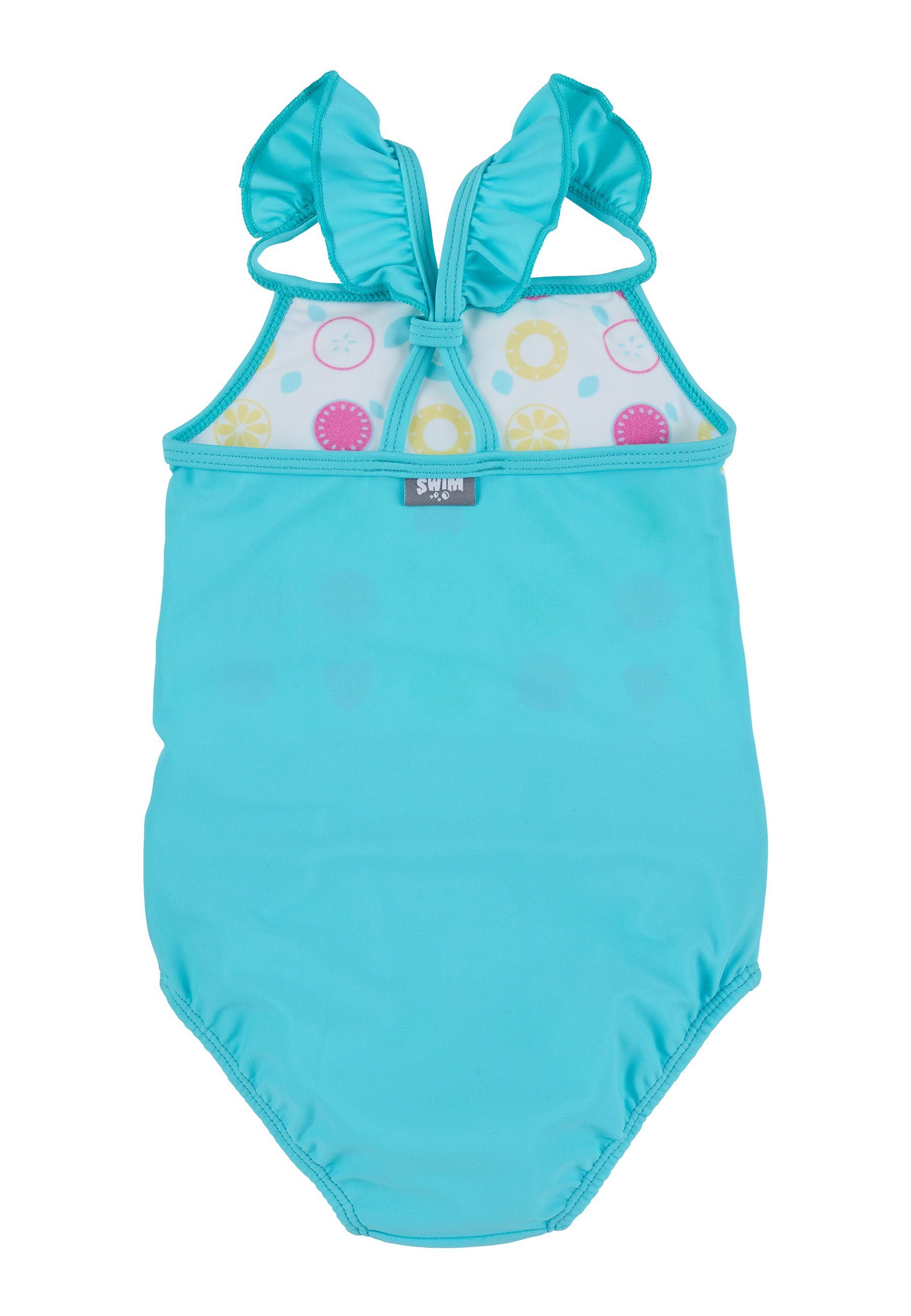 Sterntaler® Badeanzug Badeanzug uni + Früchte Kinderbadeanzug - Badeanzug in Weiß mit Rüschenträgern und Früchte Print - Baby Badebekleidung mit UV-Schutz 50+ und Windeleinsatz