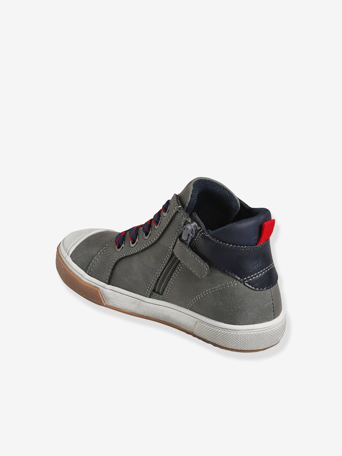Baskets montantes lacées et zippées garçon gris